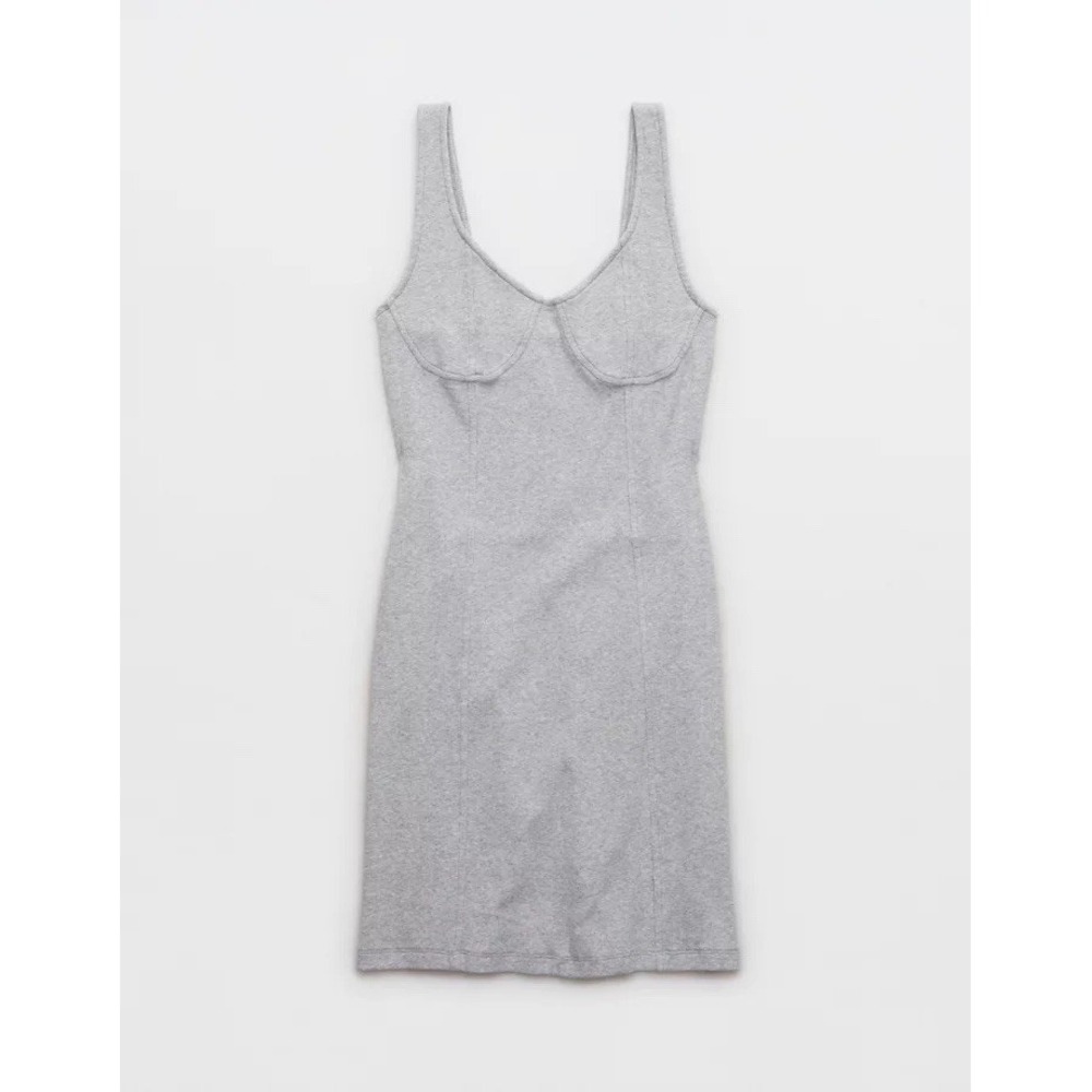 Aerie Gray Corset Bodycon Fitted Ribbed Mini Dress Size Medium M Sexy